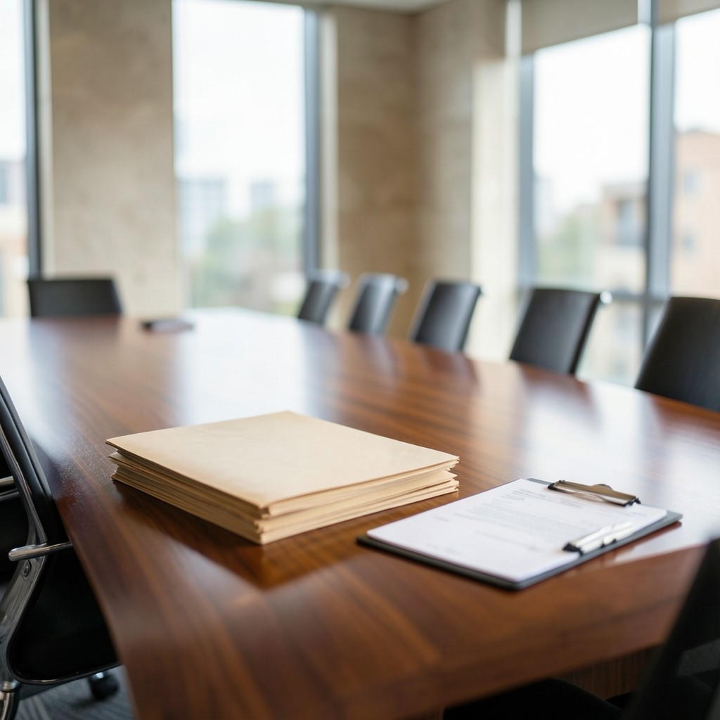 Printed exclusion register on a meeting table