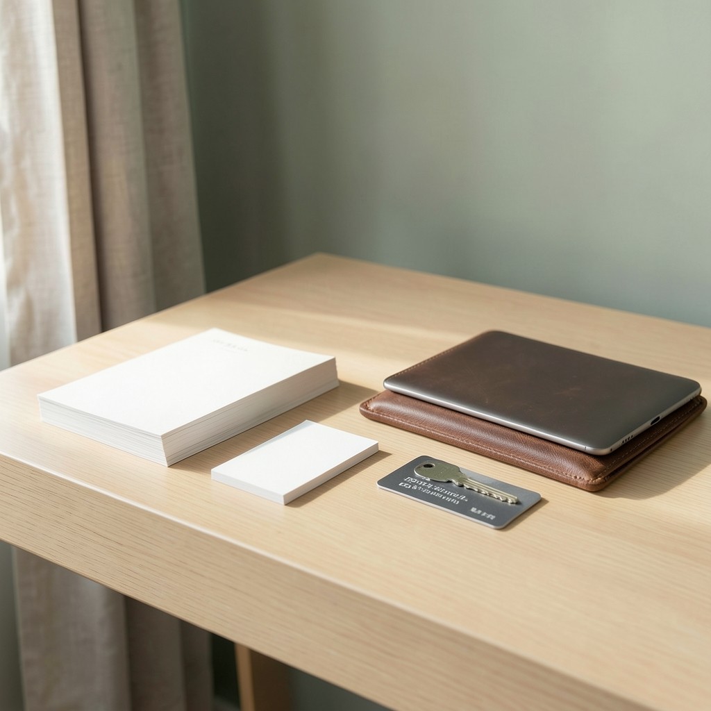 Organised desk with device list and access notes ready for a visit